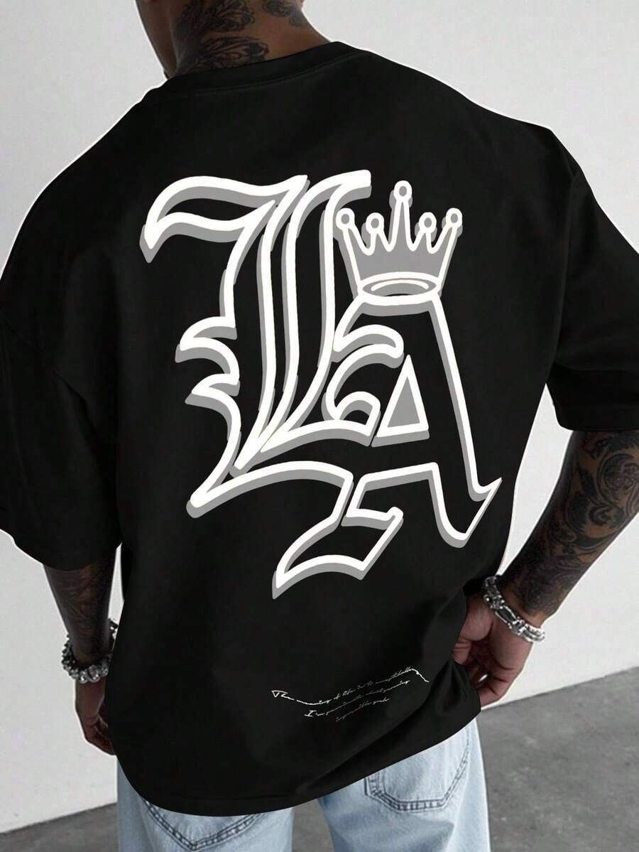 Camiseta De Manga Corta Con Cuello Redondo De Color Sólido Para Hombre - Negro - Ver 1