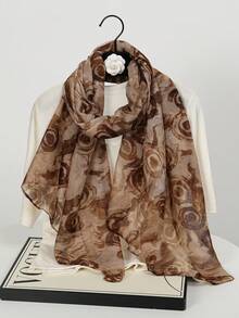 1pc New Bali Yarn Ink Whirlwind Print Scarf, Elegant And Fashionable Thin Sunscreen Scarf For Women, Multi-Functional Soft Shawl Scarf, Daily Evening Dress Outer Wear, Travel Beach Sunshade Shawl, Photography Wear And Festival Gift - Multicolor - View 4