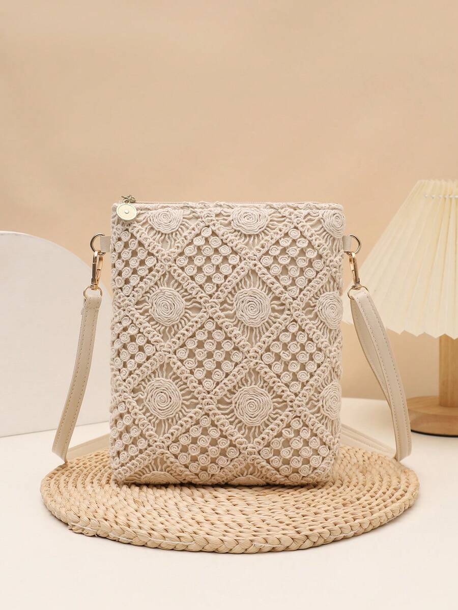 Nueva llegada Primavera/Verano Diseño de nicho Bolso de hombro y bandolera con flor hueca para mujeres - Blanco - Ver 1