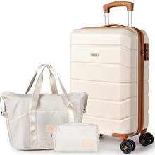 28 Inch Luggage Set With Duffel & Cosmetic Bag, ABS Hard Shell Checked Suitcase With 360° Spinner Wheels & TSA Lock For Long-Distance Travel - Beige - View 12