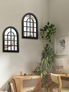 2 piezas Espejos de pared colgantes con arco - Espejos decorativos para el hogar con marcos de madera - Ideales para la entrada, la sala de estar, el baño, el dormitorio y la cocina - Multicolor - Ver 2