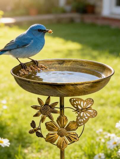 1 chậu tắm chim bằng kim loại cho sân vườn - Chậu tắm chim trang trí bằng gang có thể tháo rời với đế 5 chân, khay đựng thức ăn và bát nước. Thiết kế chắc chắn, hoàn hảo để trang trí sân vườn ngoài trời, trang trí mùa xuân và mùa hè, trang trí lễ Phục sinh, thu hút chim hoang dã và là món quà hoàn hảo cho người yêu chim.