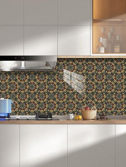 1 Set de 10 piezas Pegatinas de azulejos mexicanos, Adhesivos de pared impermeables y autoadhesivos, Pegatinas de azulejos vintage bohemios con diseños florales y geométricos para baño, ducha, cocina, salpicadero, lavandería, escalera, decoración de pared removible para inquilinos, Pegatinas de azulejos de estilo marroquí para el tocador del baño, decoración de cocina de estilo granja