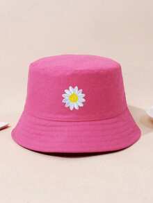 1pc Kids Fashionable Sun Bucket Hat, Versatile Sunhat For Spring & Autumn (With Embroidered Sunflower), Korean Style Children Bucket Hat, Suitable For Indoor & Outdoor Use - 1PC - View 7