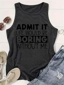 Letters AZ Line Decorations Fashionable Women'S Sleeveless T-Shirts Beach Vacation T-Shirts Elastic Vests - 白色 - 查看 9