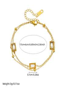 1条时尚镀金不锈钢方形双层可叠戴链条简约女士手链 - 金色 - 查看 4