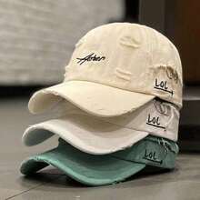 New Distressed Baseball Cap, Unisex Korean Style Embroidered Sun Visor Hat,Summer,Beach,Holiday - A - View 1