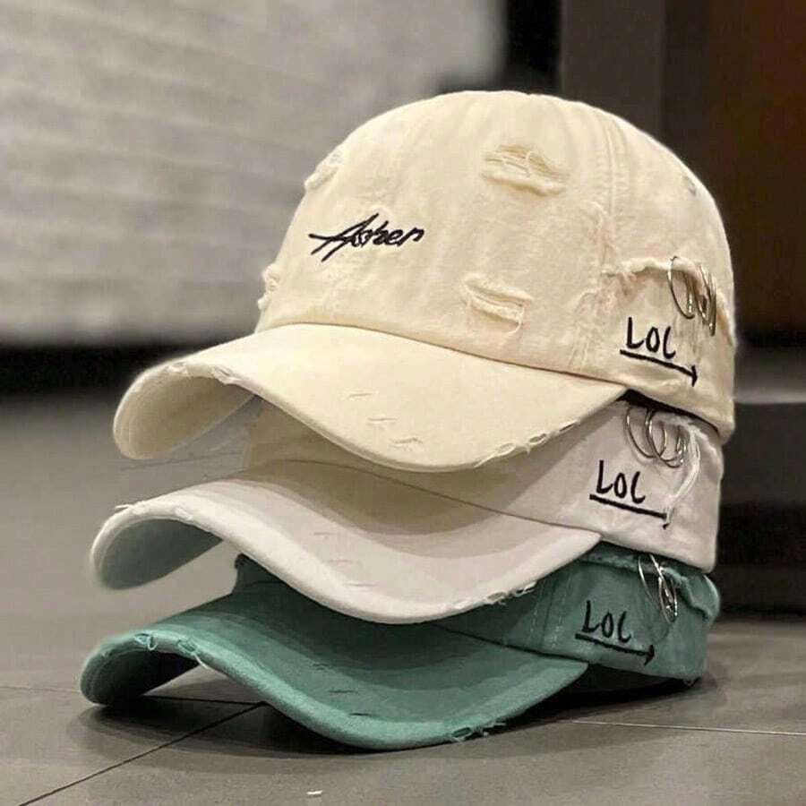 New Distressed Baseball Cap, Unisex Korean Style Embroidered Sun Visor Hat,Summer,Beach,Holiday - A - View 1