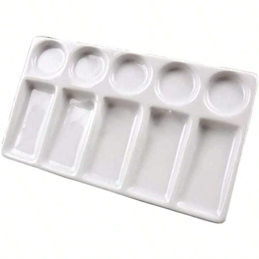 Bandeja para paleta de acuarela 10 pozos rectangular color blanco cerámica paleta de pintura de porcelana acuarela para acuarela pintura al óleo acrílica - Blanco - Ver 1