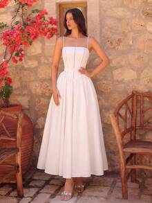 ADYCE 优雅吊带高腰露背系带连衣裙，适合派对、生日、晚宴、约会、婚礼、鸡尾酒会、家庭度假等场合。 - 白色 - 查看 3