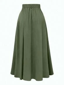 EARO 女士高腰 A 字裙，时尚套装款式，显瘦百搭，优雅大方，适合办公室、居家、日常穿着、晚宴约会，秋冬春季皆宜。 - 綠色 - 查看 4