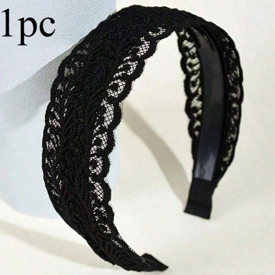 A Stylish Black Lace Headband, Ladies-Only, Exquisitely Designed And Easy To Wear.Perfect For Everyday Outings And Makeup, This Stylish Hair Accessory Is Both Stable And Enhances The Texture Of Your Hairstyle. - 1 件黑色 - 查看 1