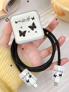 5个黑色蝴蝶/可爱小熊/线条熊TPU充电器保护套，适用于苹果35W充电器/保护线缆，防止弯曲 - 彩色 - 查看 6