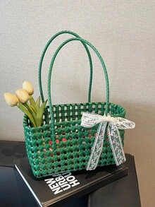 Borsa a mano intrecciata minimalista e versatile con design traforato, adatta per uscite quotidiane, vacanze al mare e attività di svago - Multicolore - Visualizzare 15