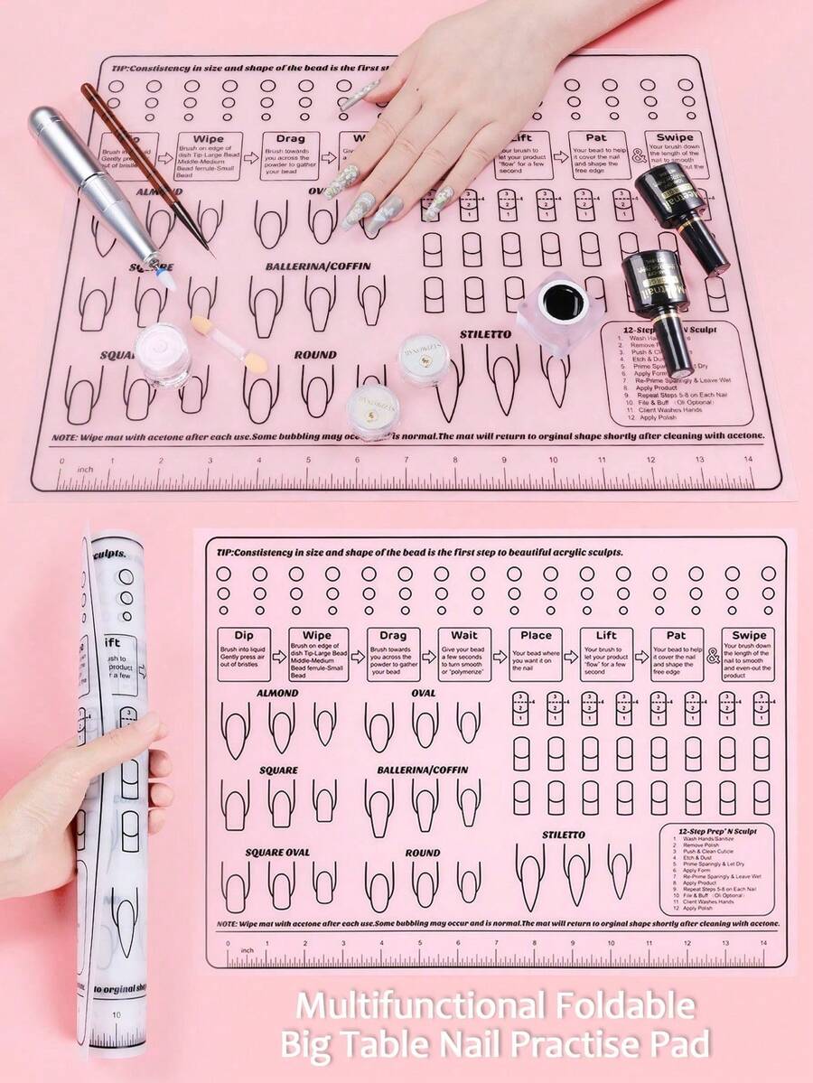 1pc Multifunctional Transparent Nail Art Practice Mat, Waterproof Soft Silicone Reusable Desk Mat, Foldable Nail Art Practice Pad Suitable For Nail Art Practice, Nail Polish Application, Nail Salon, Home DIY - Multicolor - View 1