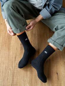 1 par de calcetines de rodilla de estilo retro con bloques de color, calcetines holgados de punto grueso con bordado de letras, calcetines deportivos de estilo callejero unisex con algodón transpirable, calcetines versátiles de ropa de trabajo para primavera y otoño - Multicolor - Ver 6