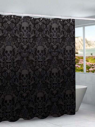 1/4 Pcs Vintage Dark Skull Print Waterproof Shower Curtain, Tapestry Wall Hanging, Non-Slip Bath Mat, Toilet U-Shaped Mat, Modern Home Decor, Includes 12 Curtain Hooks, Waterproof Polyester Fabric, Machine Washable, Suitable For Bathroom Decoration In Hotel, Apartment, Home, Great Gift For Friends And Family