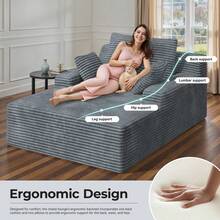 Schlafsofa / Chaise Longue 172*129*40 cm, Cordstoff, Bequeme Polsterliege mit Kissen, Weiches Lounge Sofa, Modernes Design, Kein Aufbau erforderlich - Dunkelgrau - Übersicht 4