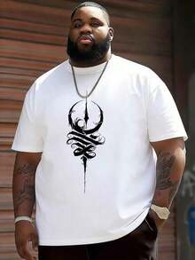 Men's Plus Size T-Shirt With Abstract Symbol Print - Urban And Mysterious Style - 白色的 - 查看 7