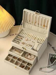 3/1 Layer Jewelry Box With Lock, Necklace, Ring, Earring Storage And Organizer, Gift For Women Back To School - Multicolor - View 6