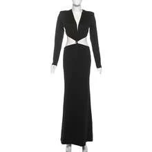New Women's Fashionable And Sexy Waist-Revealing V-Neck Long-Sleeved Slim-Fit Bodycon Dress - màu đen - Xem 8