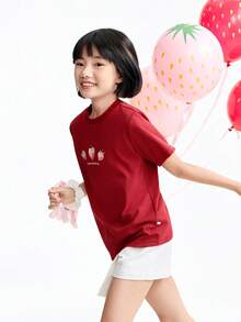 Annil T-shirt à manches courtes pour filles, pull en maille respirant pour enfants d'âge moyen et grand, haut décontracté extensible pour filles. - Étoile de mer rouge - Voir 3
