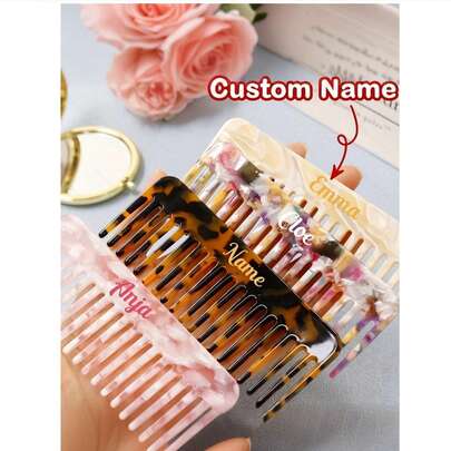 Peine de dientes anchos con textura de mármol personalizado, peine de dientes anchos para cabello rizado personalizado, peine con nombre personalizado, peine para cabello liso personalizable, peine de dientes anchos para mujer, regalo de cumpleaños, regalo de boda, regalo del Día de la Madre, peine de fibra de acetato grabado personalizado, regalo de boda, despedida de soltera, fiesta de novia, invitación de dama de honor, cumpleaños, graduación, regalo de Halloween, belleza y salud, edición especial de Halloween, recuerdo de boda