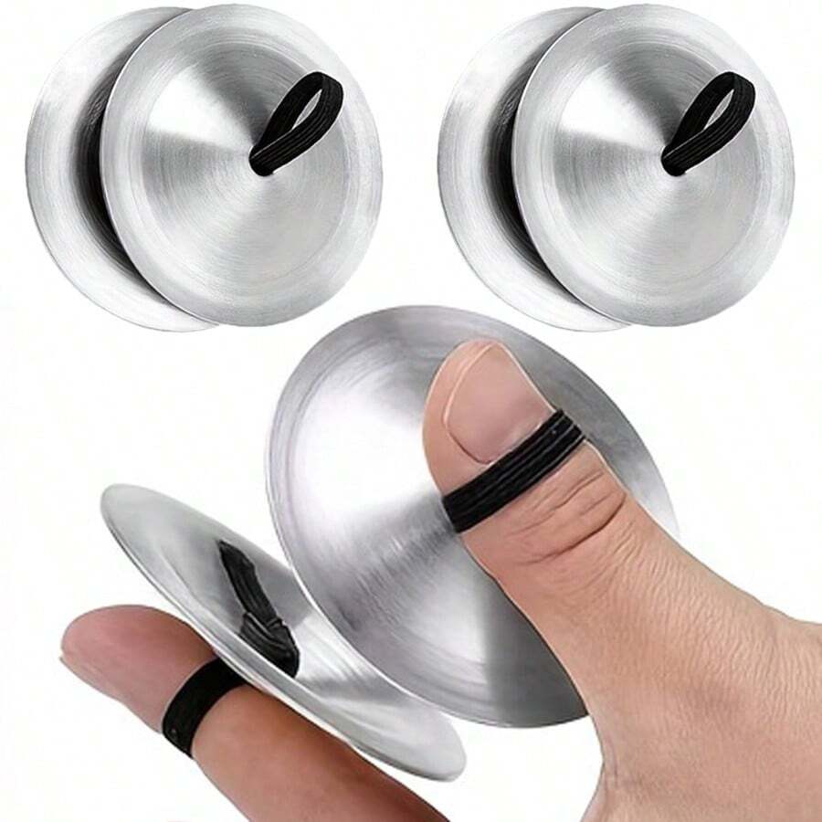 Shiny Metal Finger Cymbals, Copper Made, Suitable For Mini Percussion In Music Performances, Classic Orff Instrument, For Background Music - Multicolor - View 1