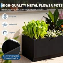 Caja de plantador de cama de jardín elevada de metal led - plantador de acero negro moderno de 47 "x16" con tiras de luz impermeables y control remoto, montaje, agujeros de drenaje, flor al aire libre / interior, hierbas y verduras - negro - Ver 6