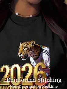 T-shirt léopard de la Coupe du monde 2026 sous licence officielle, taille grande, respirant, confortable, essentiel pour encourager votre équipe. - Blanc - Voir 7