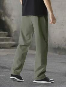 Men's Lightweight Outdoor Sports Pants, Straight Leg Jogging Trousers, Casual Drawstring Waist Thin Sports Pants, Spring/Summer - Army Green - View 6