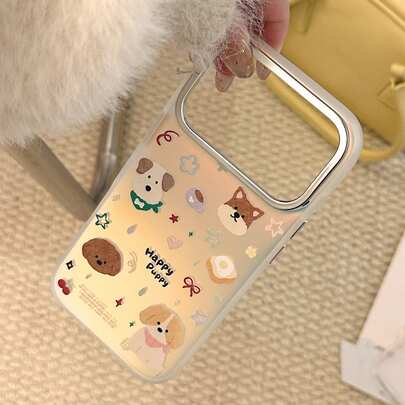 Kavenfort Floating White Cute Polka Dot Puppy Creative Cartoon Phone Case, Suitable For IPhone 17 Pro Max, 16 Laser Plating, 11 Anti-Drop, 15 Funny Graffiti, 13 Creative, Geometric, Cartoon Style, Niche, Ins Style