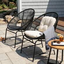 SILLA DE MIMBRE PARA PATIO EXTERIOR NUSA, RATÁN BLANCO Y ESTRUCTURA DE HIERRO, JUEGO DE 2 - Sillón Club (Negro) - Ver 5