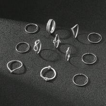 Bộ 12 chiếc nhẫn thời trang hình học tối giản - màu đen - Xem 6