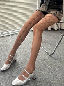 1件灰色蕾丝连裤袜，细网星形渔网袜，镂空蕾丝连裤袜 - 彩色 - 查看 5