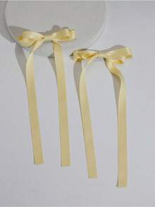 2pcs Ballet Style Long Ribbon Bow Hair Clip Fashionable And Cute Women Hair Accessory Suitable For Daily Wear On Any Occasion Valentine's Day Valentines Hair Accessories For Women Claw Clips Hair Claws Hair Barrettes School Stuff Elegant College Winter Outfit For Women Bows Head Accessories - 黃色的 - 查看 1