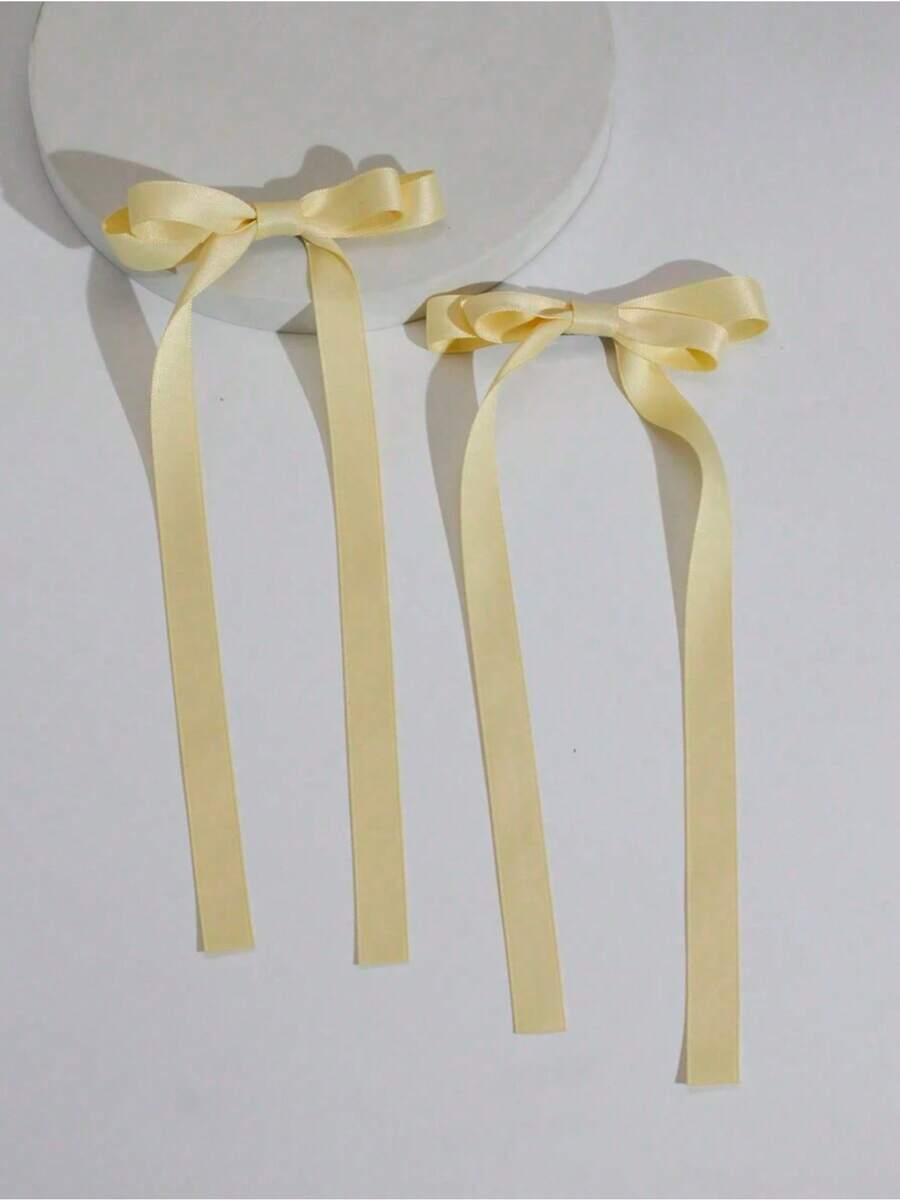 2pcs Ballet Style Long Ribbon Bow Hair Clip Fashionable And Cute Women Hair Accessory Suitable For Daily Wear On Any Occasion Valentine's Day Valentines Hair Accessories For Women Claw Clips Hair Claws Hair Barrettes School Stuff Elegant College Winter Outfit For Women Bows Head Accessories - 黃色的 - 查看 1