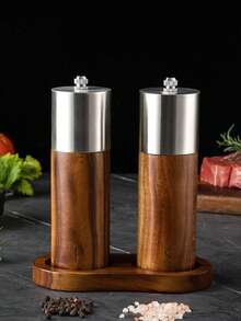 1pc/2pcs/3pcs Stainless Steel & Rosewood Pepper Mill, Manual Spice Grinder For Home Kitchen, Salt & Pepper Shaker - Multicolor - View 3