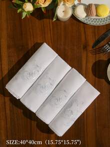 1pc 100% Polyester Napkin, Soft Fabric, Delicate Embroidery, Square Tablecloth, Wedding Party Decor, Multiple Colors Available - White - View 5