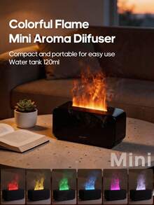 kinscoter 1 pieza Difusor de aroma con llama mini USB de 120ml, humidificador de aire ultrasónico portátil, difusor de aceites esenciales con llama colorida y ligero, adecuado para oficina y uso doméstico - Multicolor - Ver 2