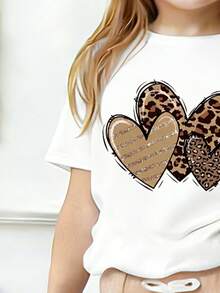 女童卡通印花圆领短袖上衣和喇叭裤套装 - 白色 - 查看 3