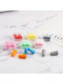 2pc Slow Rebound Sponge Soundproof Earplugs, Anti-Noise Box Earplugs, Bullet-Shaped Noise Reduction And Silent Sleep Earplugs - Multicolor Random - View 2