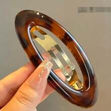 1pc Gold-Tone Acetate Hollow Oval BB Clip, Retro French Girl Style Bangs Clip, Elegant Hair Accessory For Daily, Holiday Wear, Gift, Claw Clips, Hair Accessories, Head Accessories - 琥珀 - 查看 3