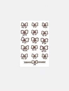 1pc Fashionable Waterproof Brown Henna Bowknot Temporary Tattoo, Cute Girl Design For Hand/Back, Lasting Fake Tattoo Sticker - 卡其色 - 查看 6