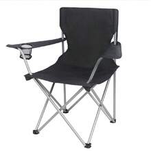 Folding Camping Chair With Cup Holder Quad Portable Outdoor Seat Black - 1 - View 2