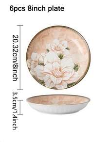 3 piezas de platos de cena de cerámica de 7 pulgadas con diseño de flor de camelia japonesa, regalo de Navidad - Multicolor - Ver 7