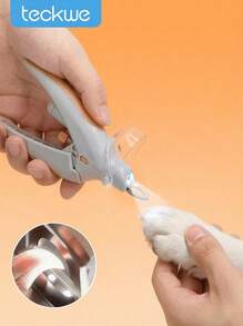 Teckwe LED Lighted Pet Nail Clipper, Suitable For Cats & Dogs Nail Trimming, Professional Pet Grooming Tool, Orange (Replaceable Blades) - Orange + Grey - View 1