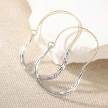 Hoa tai thủ công tối giản - Hoa tai hình bầu dục bất đối xứng được chế tác thủ công, thanh lịch, phù hợp cho phụ nữ đeo hàng ngày. - Bạc - Xem 5