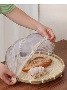 1个竹编防虫罩晾竹篮农家竹筛圆形簸箕竹篮储物蒸笼带网篮 - 原木色 - 查看 10