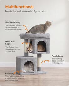 Feandrea Cat Tree, 29.1-Inch Cat Tower, M, Cat Condo For Medium Cats Up To 11 Lb, Large Cat Perch, 2 Cat Caves, Scratching Post - Light Grey - View 4